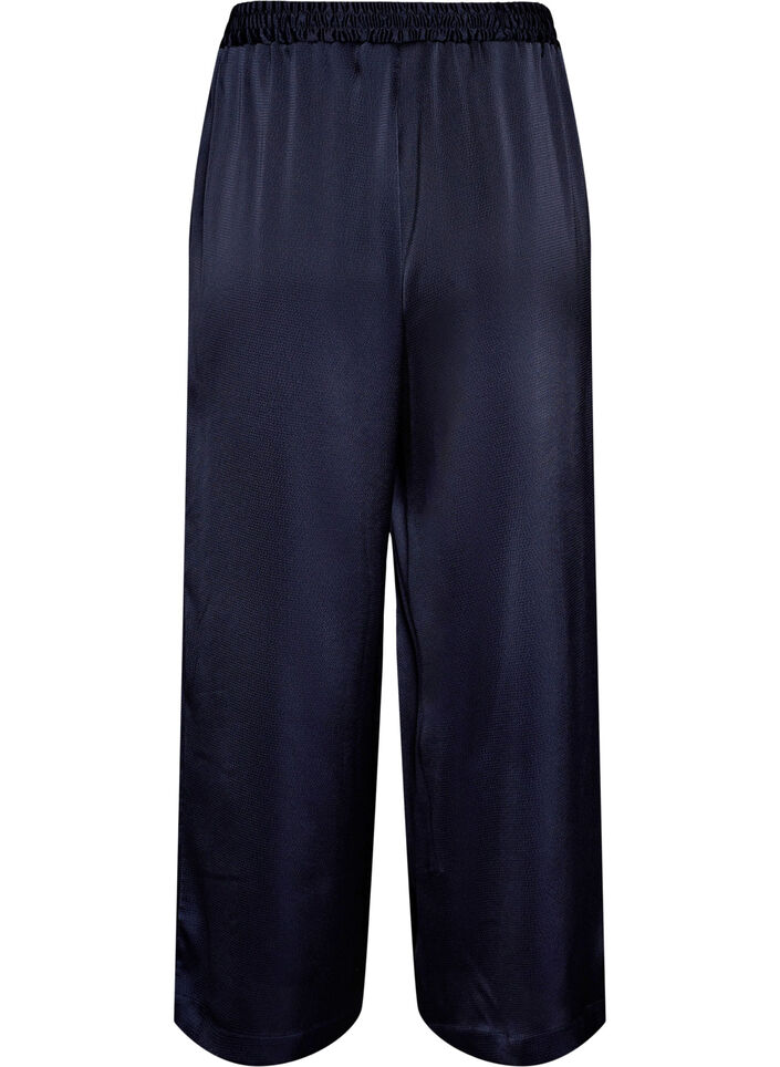 Broek in satijnlook met wijde, rechte pijpen, Blauw, Packshot image number 1