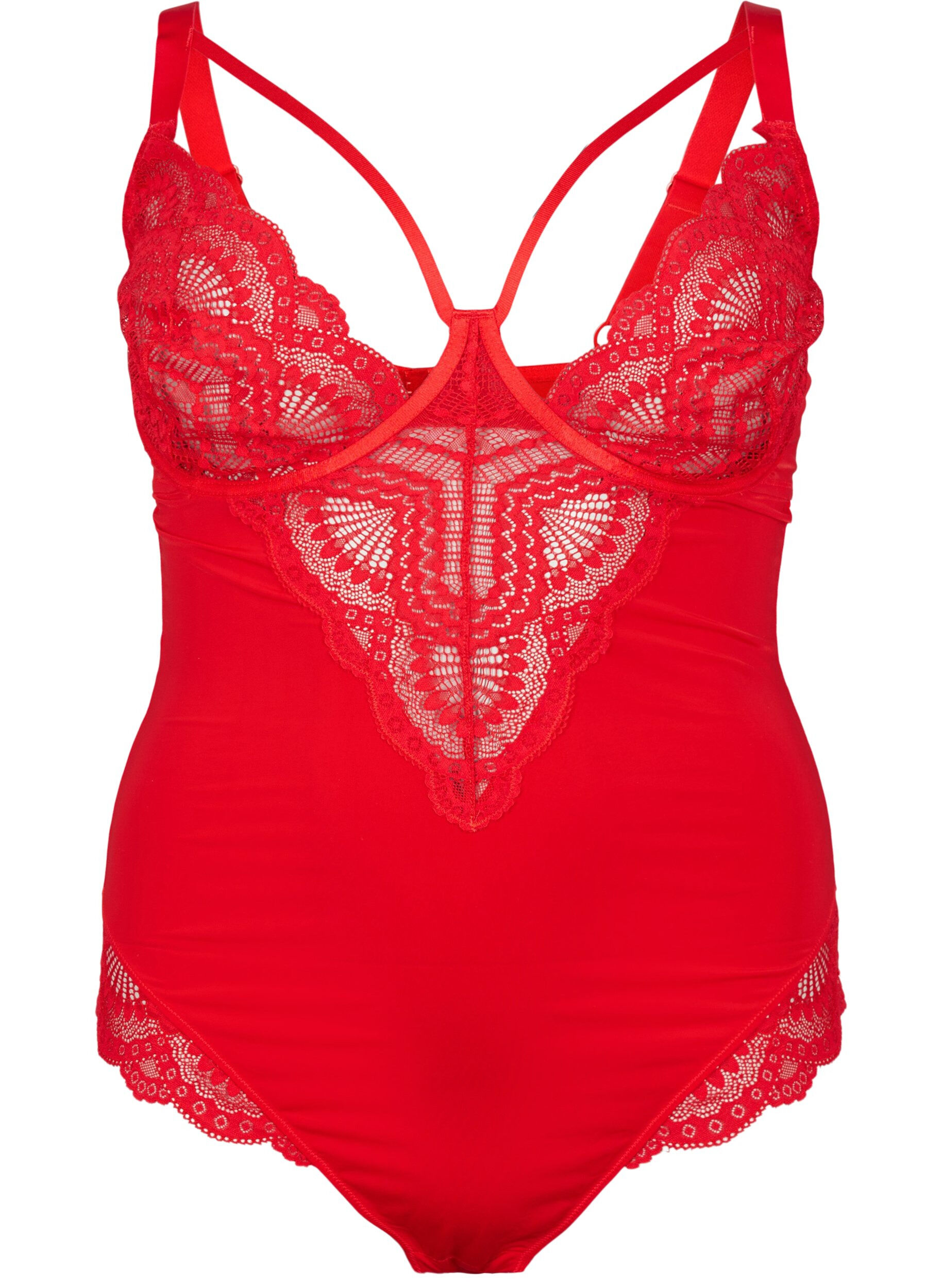 Zizzi Bodysuit met beugel en koorddetail, Salsa, Packshot image number 0