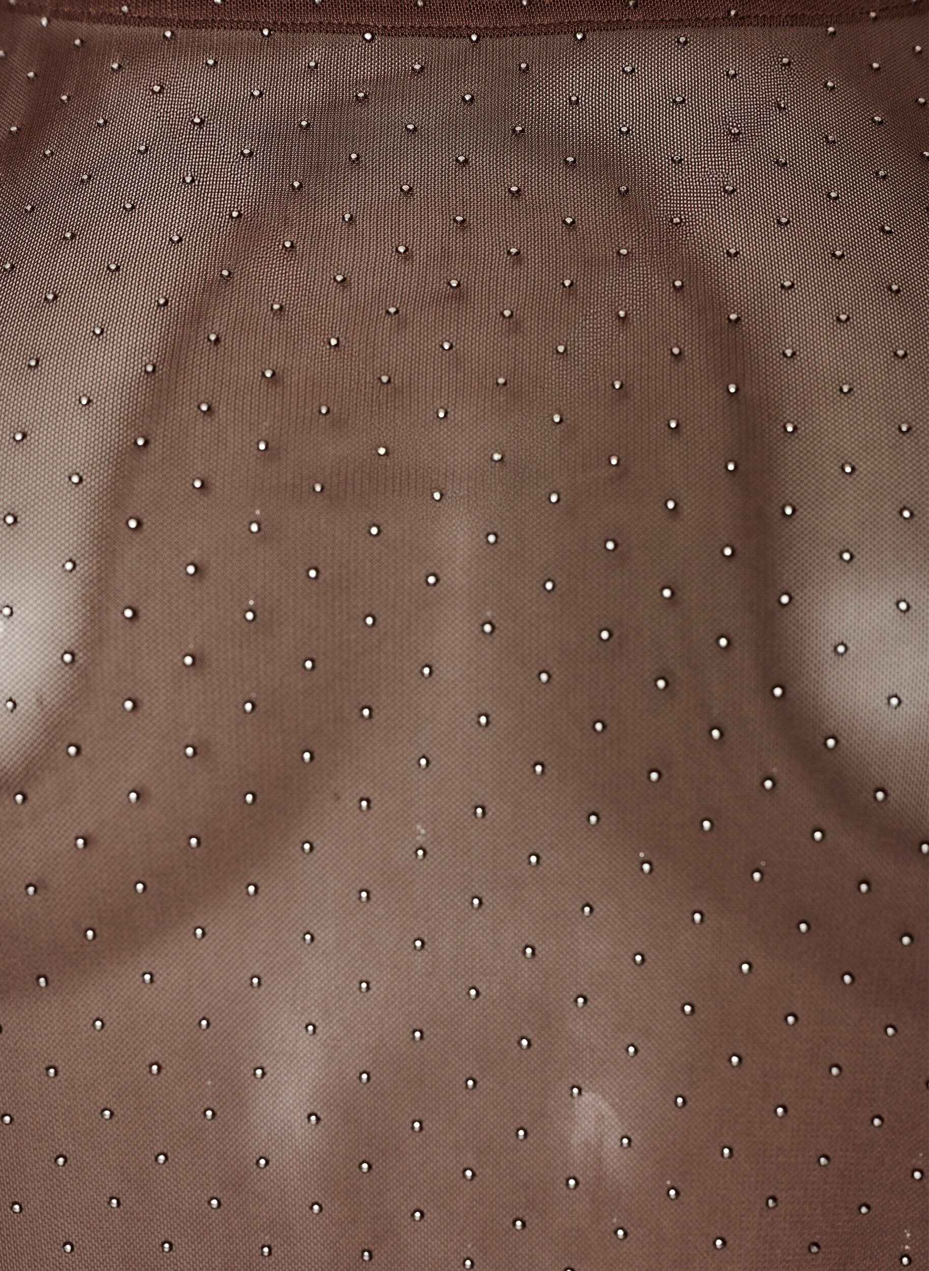 ZizziTransparante mesh blouse met strassteentjes, Bruin, Packshot image number 2