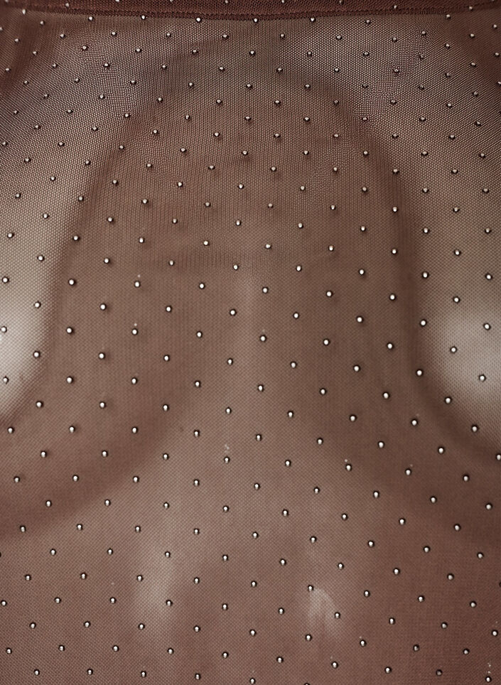 Transparante mesh blouse met strassteentjes, Bruin, Packshot image number 2