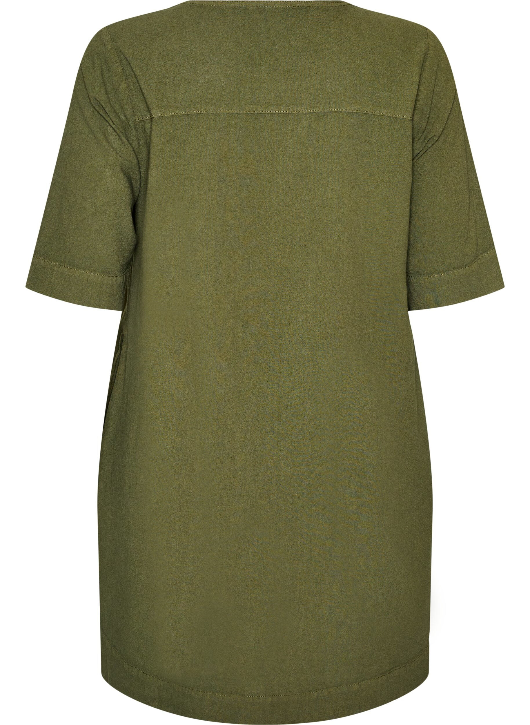 ZizziKatoenen jurk met korte mouwen en zakken, Groen, Packshot image number 1