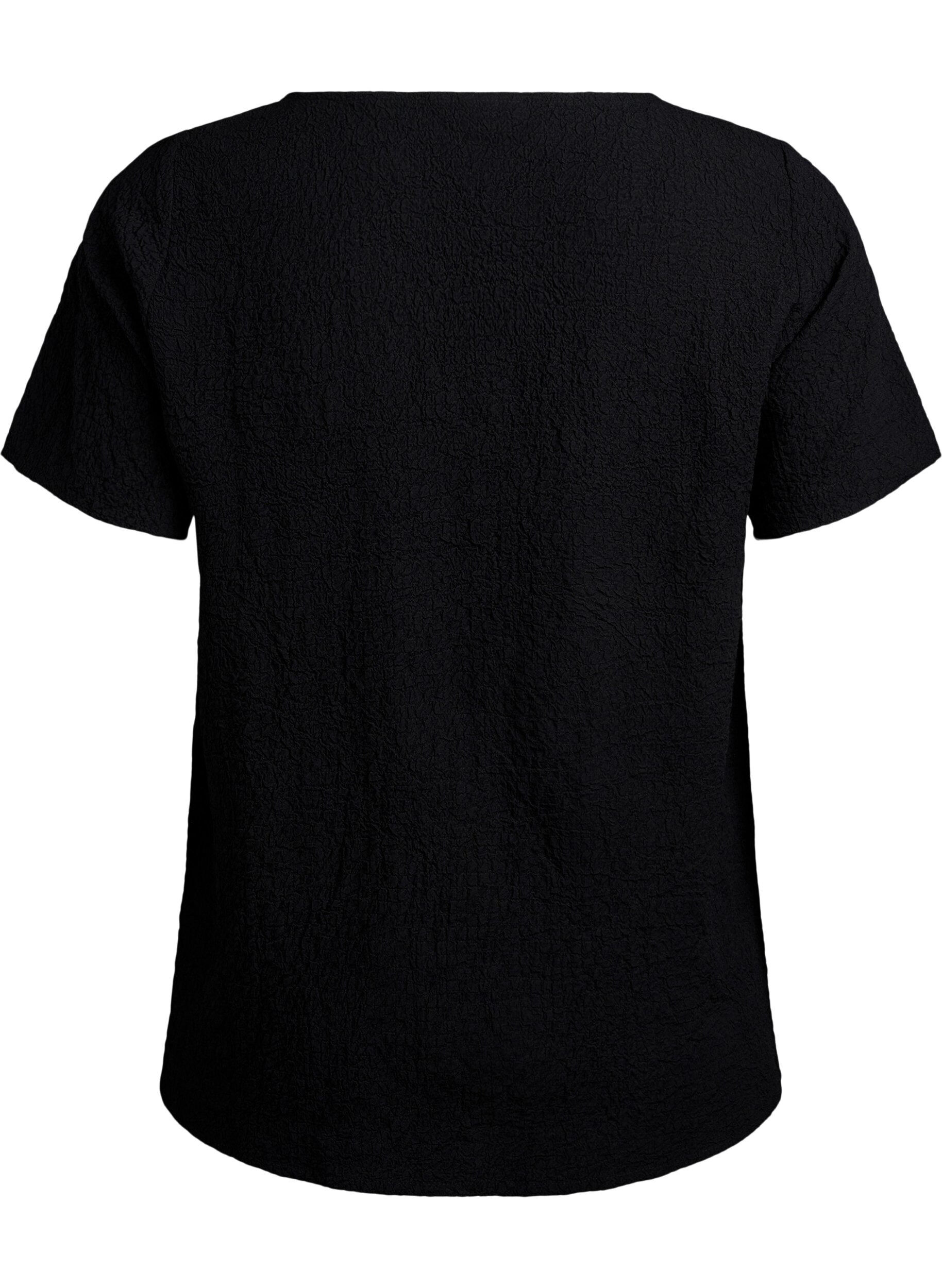Zizzi FLASH - Blouse met korte mouwen en textuur, Zwart, Packshot image number 1