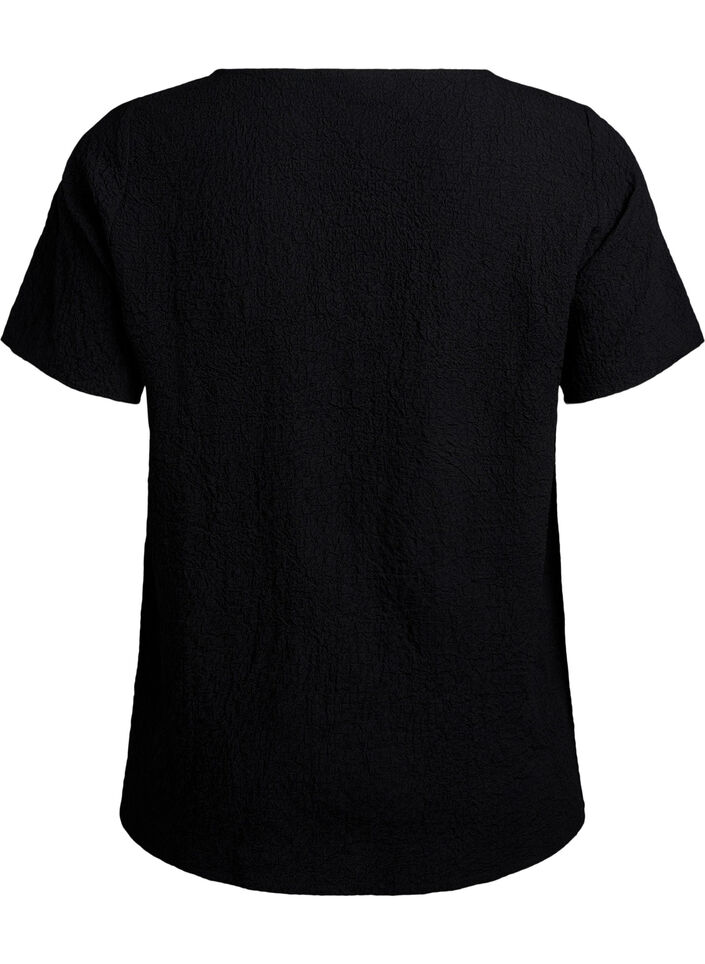 FLASH - Blouse met korte mouwen en textuur, Zwart, Packshot image number 1