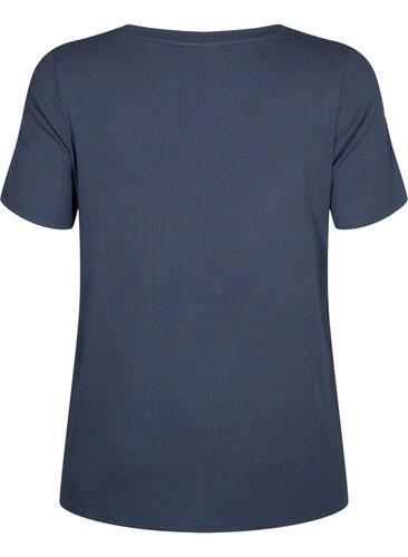 Geribd viscose t-shirt met v-hals, Umbre Blue , Packshot image number 1