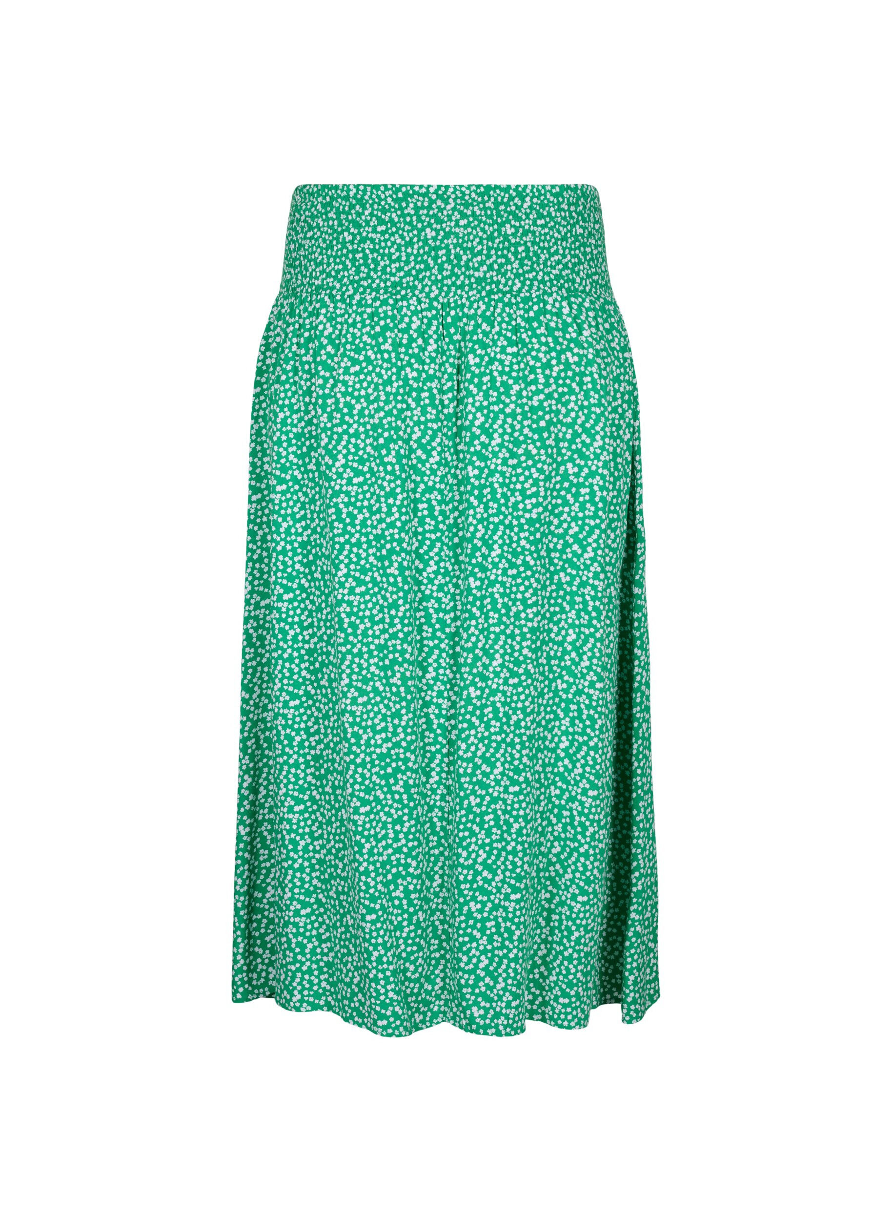 Zizzi FLASH - Maxi rok in viscose met smokwerk, Groen, Packshot image number 1