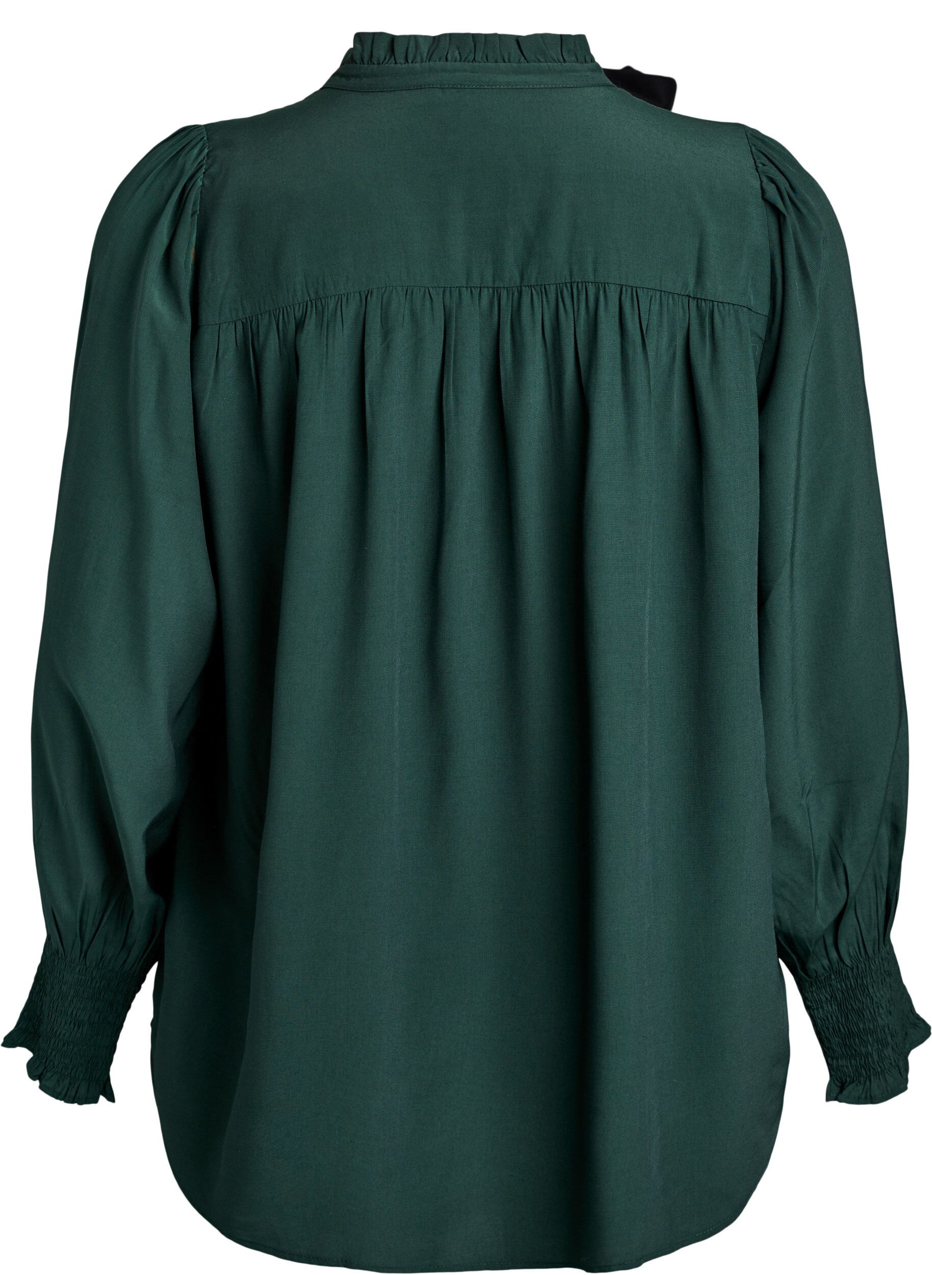 Zizzi Blouse met ruches kraag en plooien, Groen, Packshot image number 1
