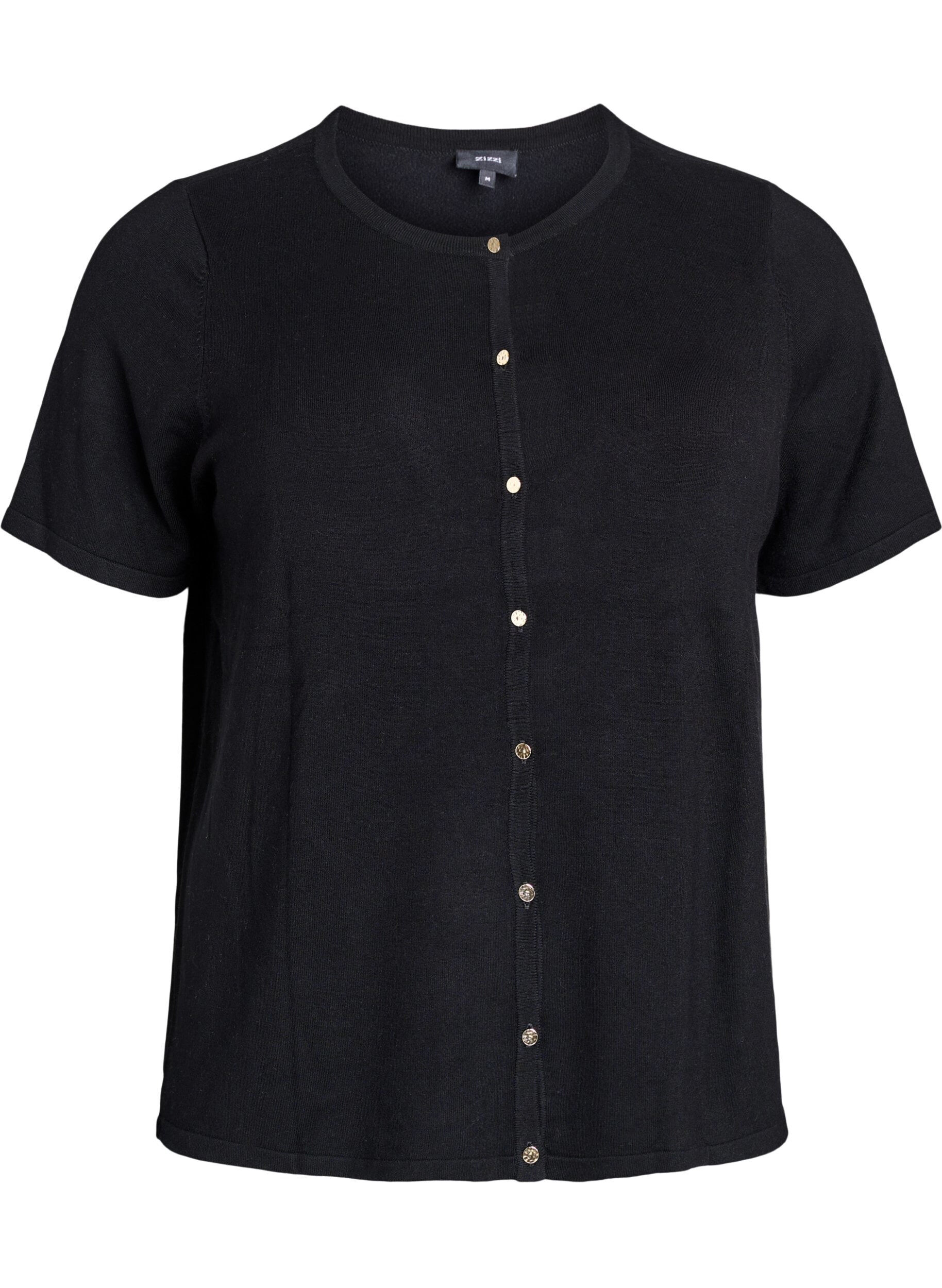 Zizzi Kort&auml;rmede gebreide vest van viscose, Zwart, Packshot image number 0