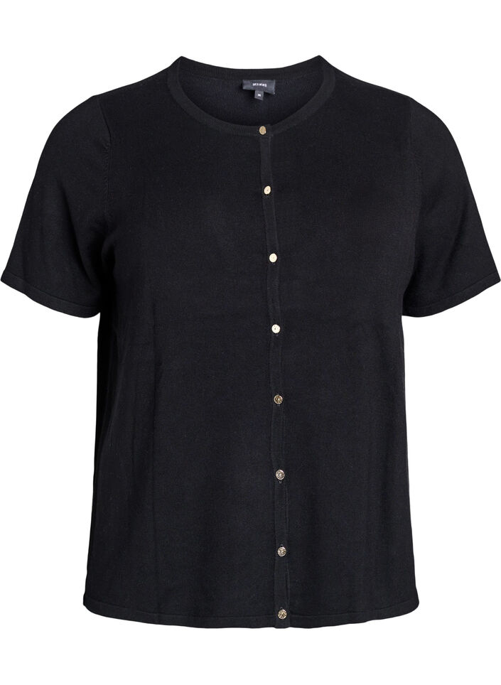 Kort&auml;rmede gebreide vest van viscose, Zwart, Packshot image number 0