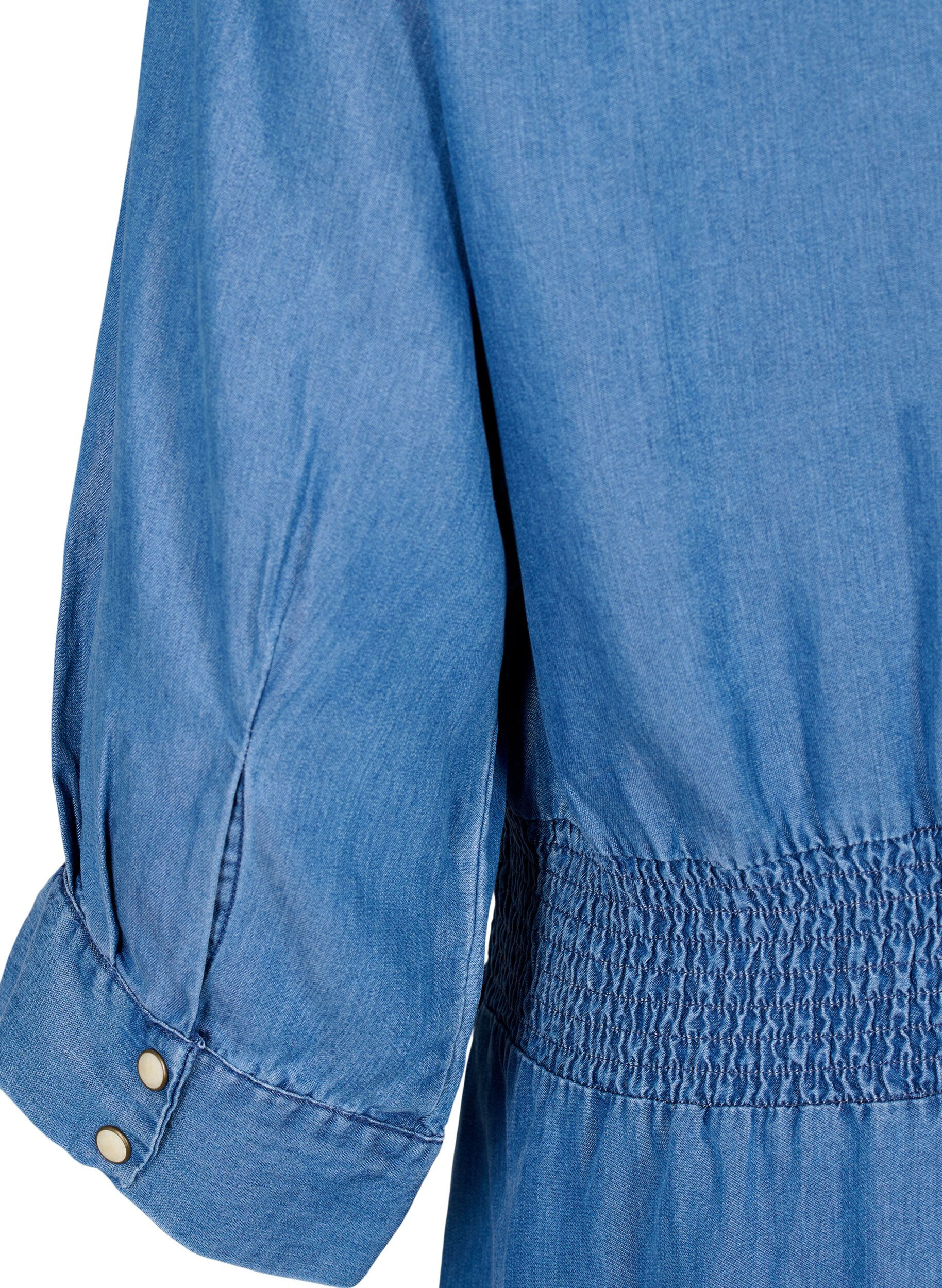 Zizzi Zachte denim jurk met 3/4 mouwen en smock, Blue denim, Packshot image number 3