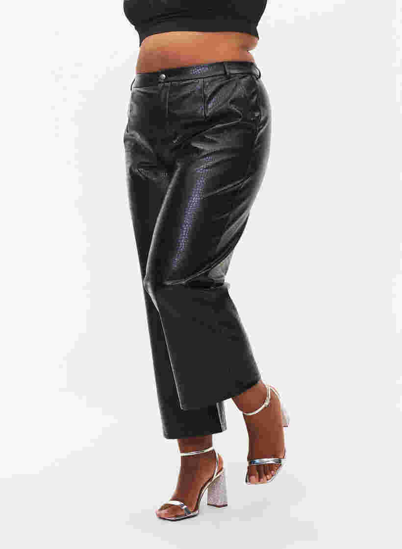 Imitatieleren broek met wijdte, Black, Model image number 2