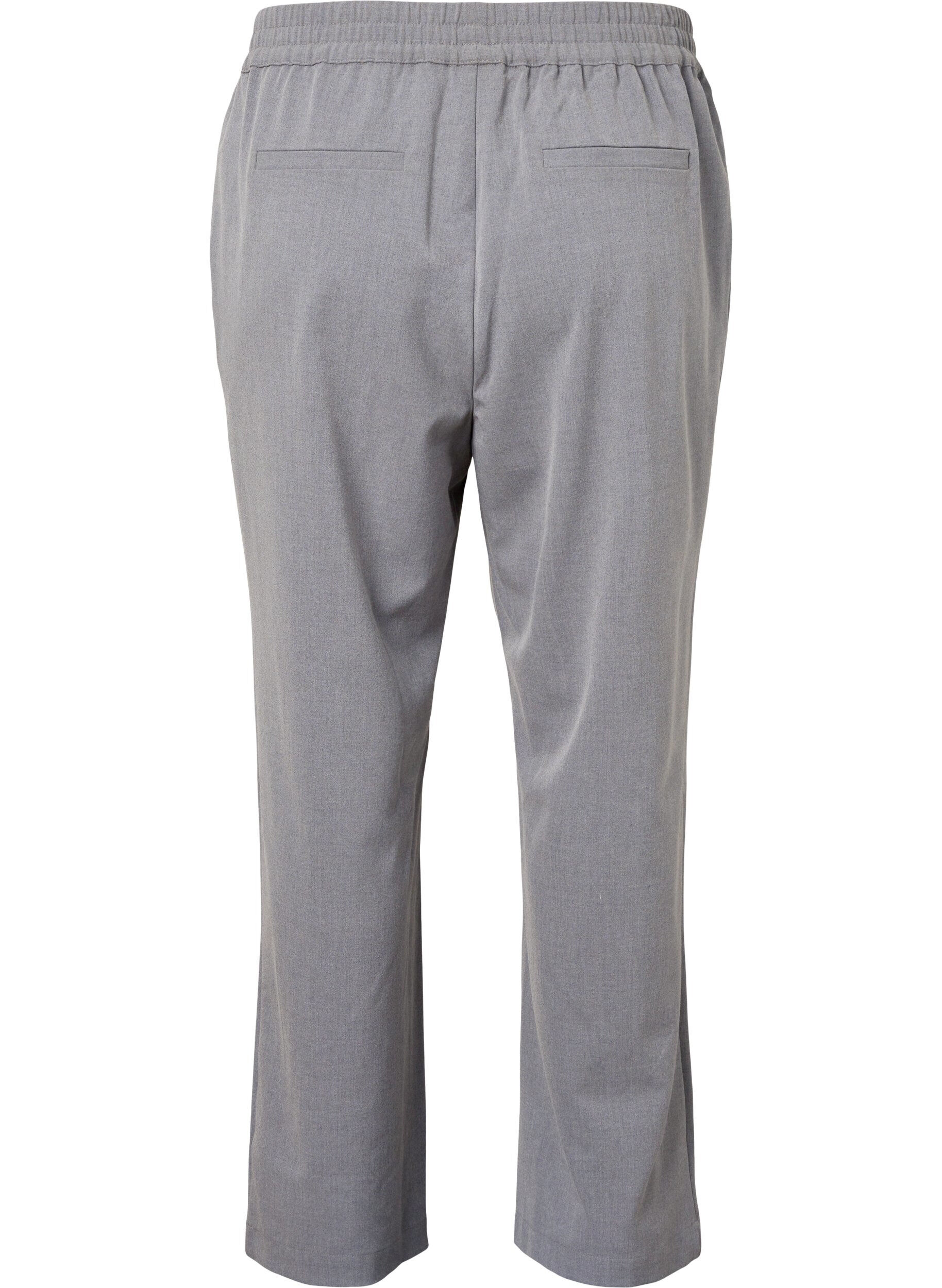 Zizzi Grijs gem&ecirc;leerde broek met elastiek in de taille, Medium Grey Melange, Packshot image number 1