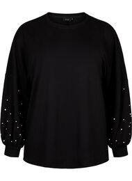 Solide gekleurde blouse met parels, Black