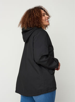 Korte jas met capuchon en zakken, Black, Model image number 1