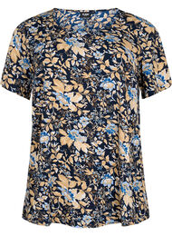 	 FLASH - Blouse met korte mouwen en print, Brown Blue Flower