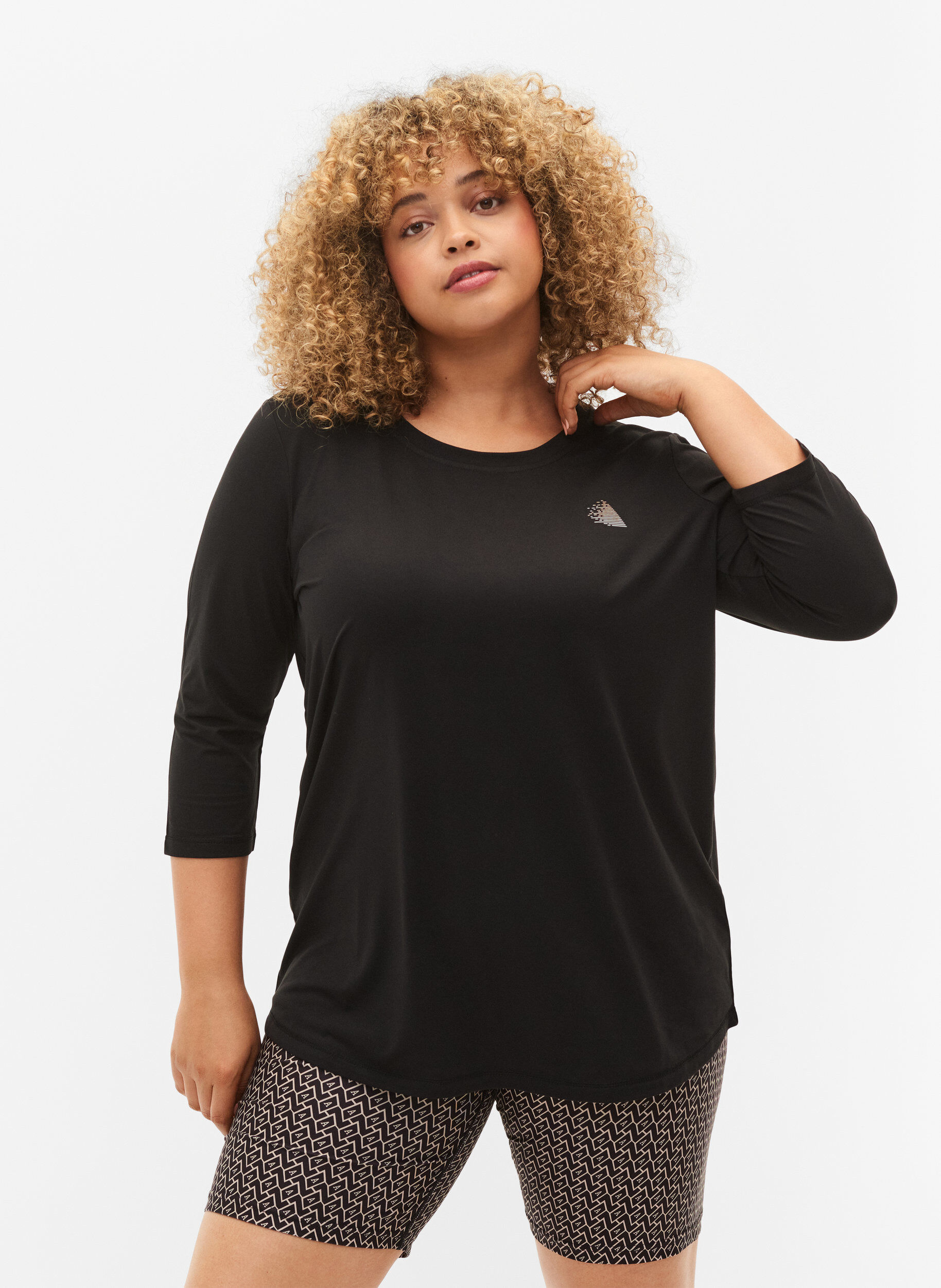Zizzi Trainingsblouse met 3/4-mouwen, Zwart, Model image number 0