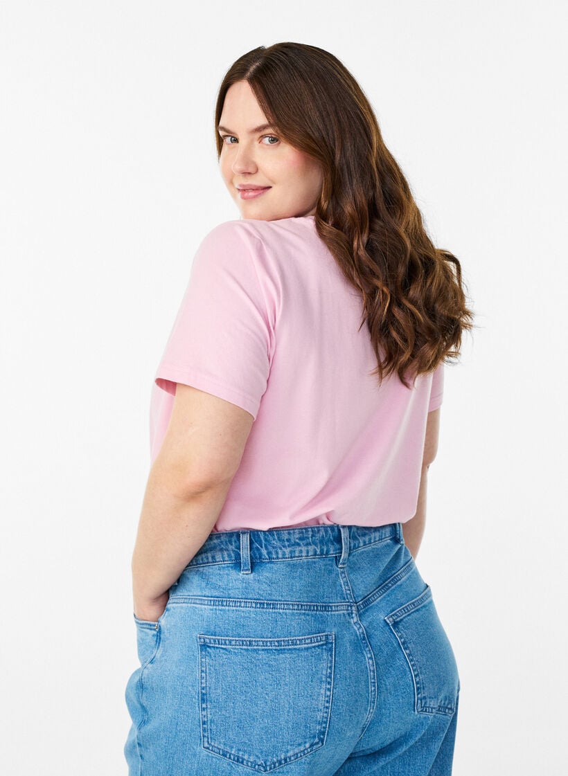 Effen basic katoenen T-shirt, Roze, Model image number 2
