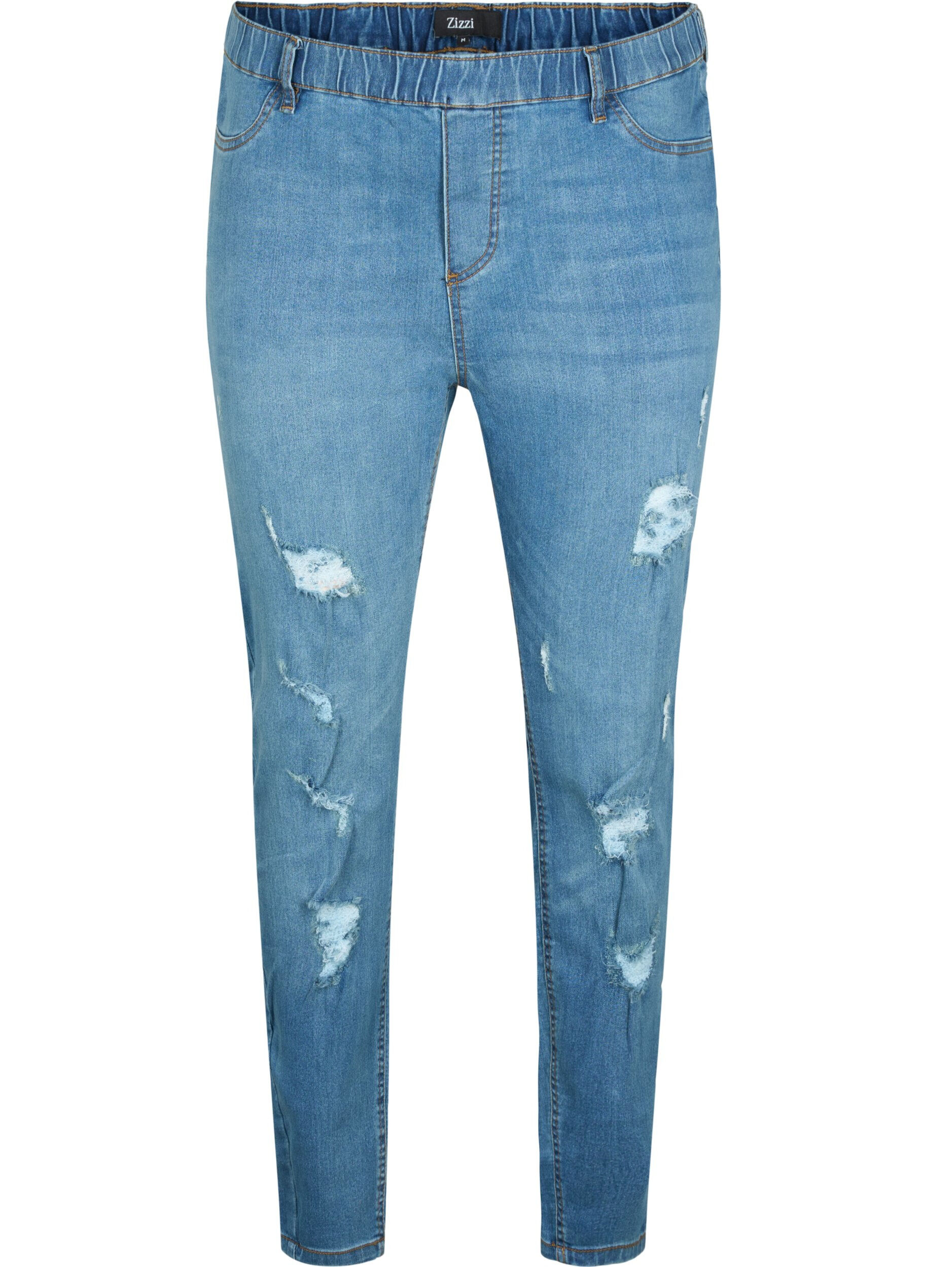 Zizzi Jeggings met rip, Blue denim, Packshot image number 0