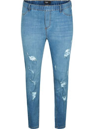 Jeggings met rip, Blue denim