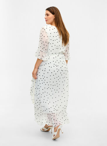 Midi-jurk met stippen en overslag, Bright White w. Dots, Model image number 0