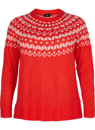 Gebreide blouse met jacquardpatroon, Fiery Red Comb