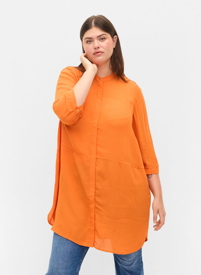 Lange viscose blouse met 3/4 mouwen, Orange Peel, Model image number 0