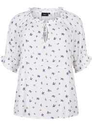 Gebloemde viscose blouse met halflange mouwen, Bright White Flower