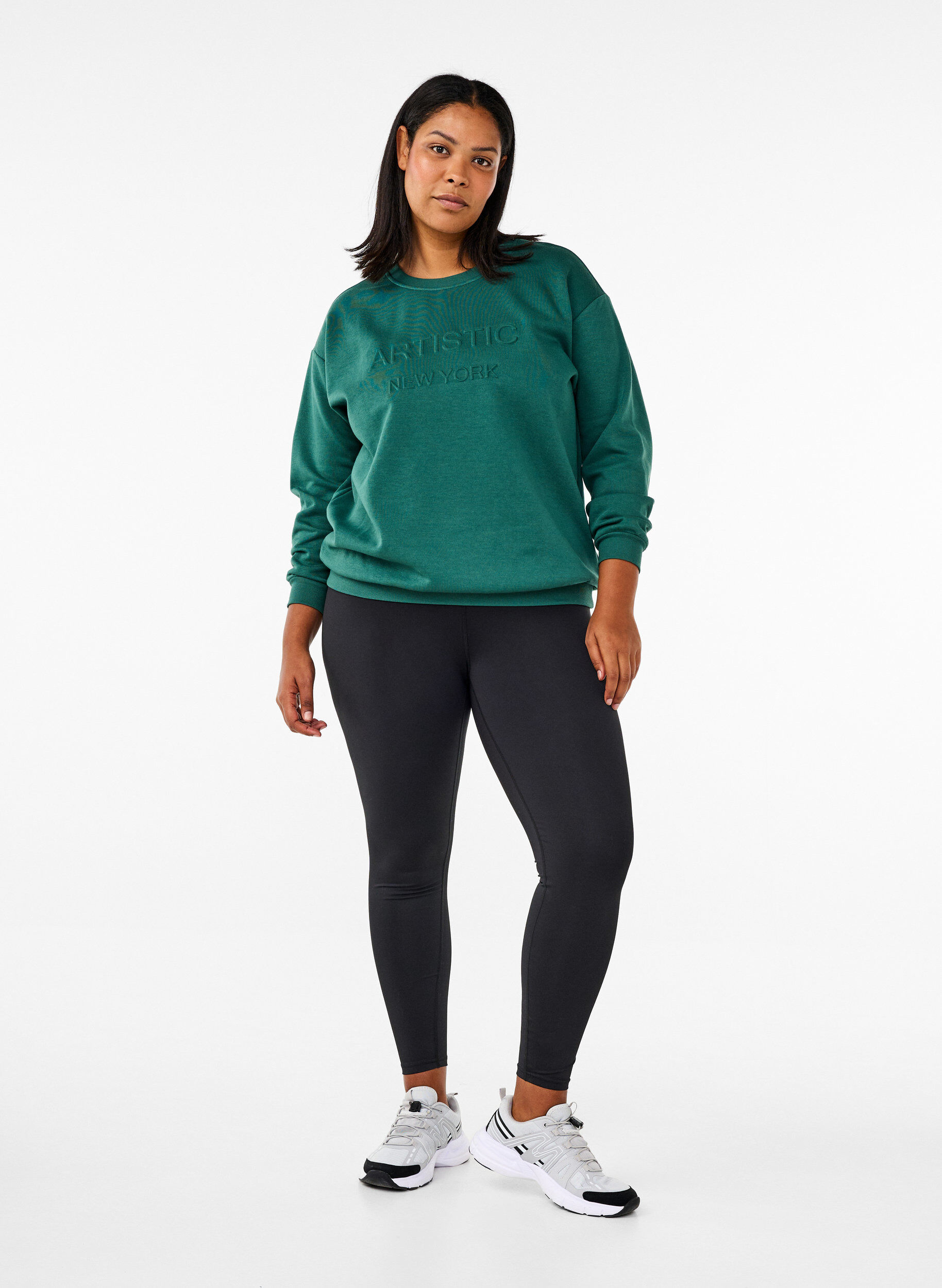 Zizzi Sweatshirt met badstof tekst, Groen, Model image number 1