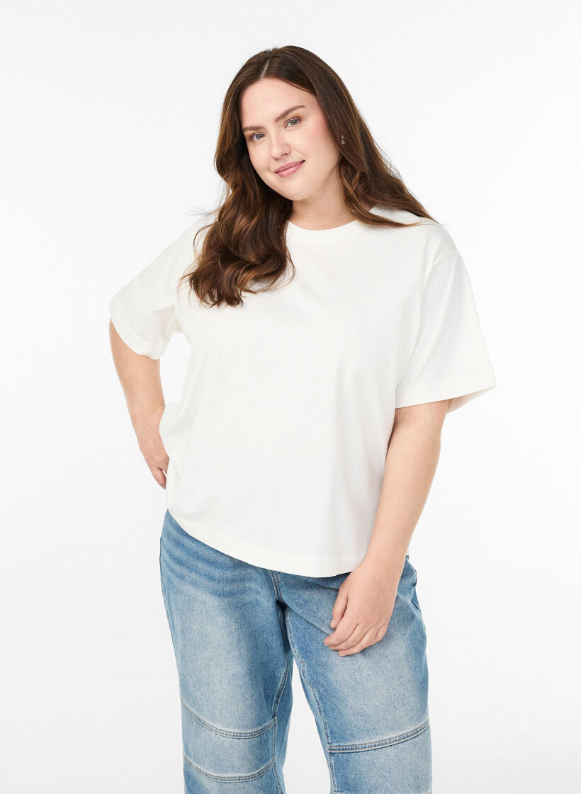 Boxy katoenen T-shirt, Wit, Model image number 0