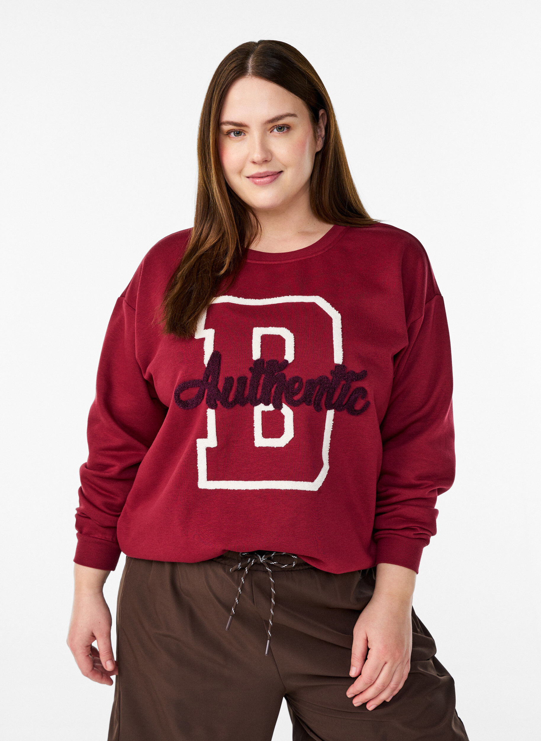 Sweatshirt met badstof tekst, Donker Bordeaux, Model