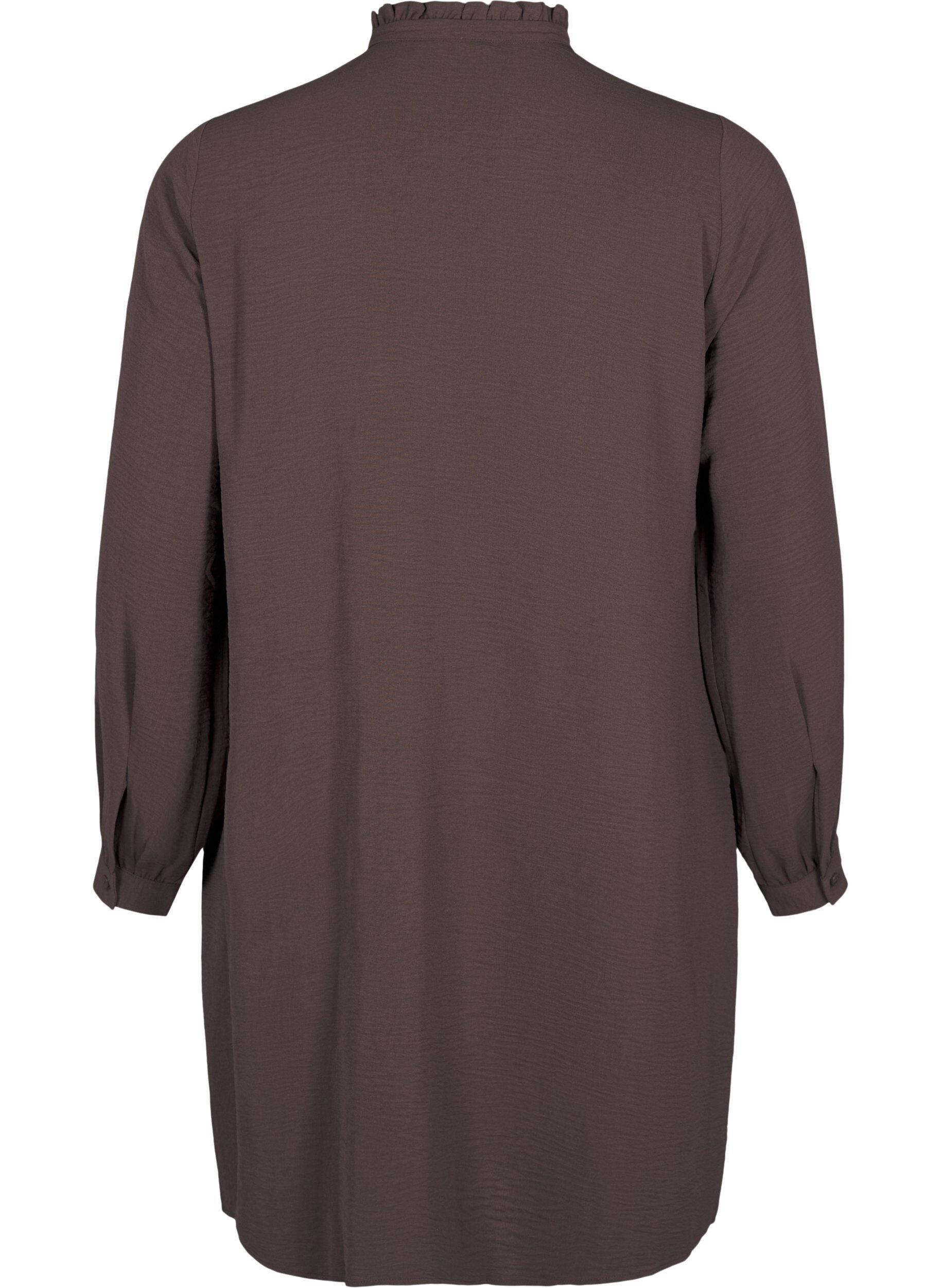 Zizzi Jurk met lange mouwen en details met ruches, Chocolate Martini, Packshot image number 1