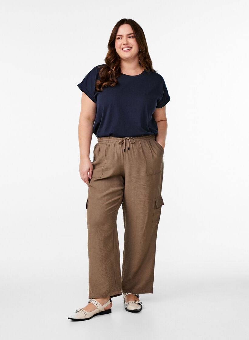 T-shirt met korte mouwen in een katoenmix, Blauw, Model image number 1