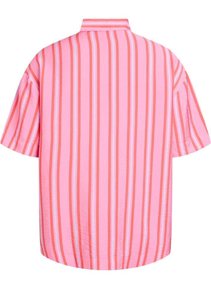 Gestreepte viscose shirt met korte mouwen, Roze, Packshot image number 1