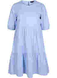 Gestreepte jurk met korte pofmouwen, Blue As Sample