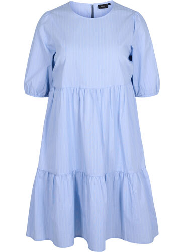 Gestreepte jurk met korte pofmouwen, Blue As Sample, Packshot image number 0