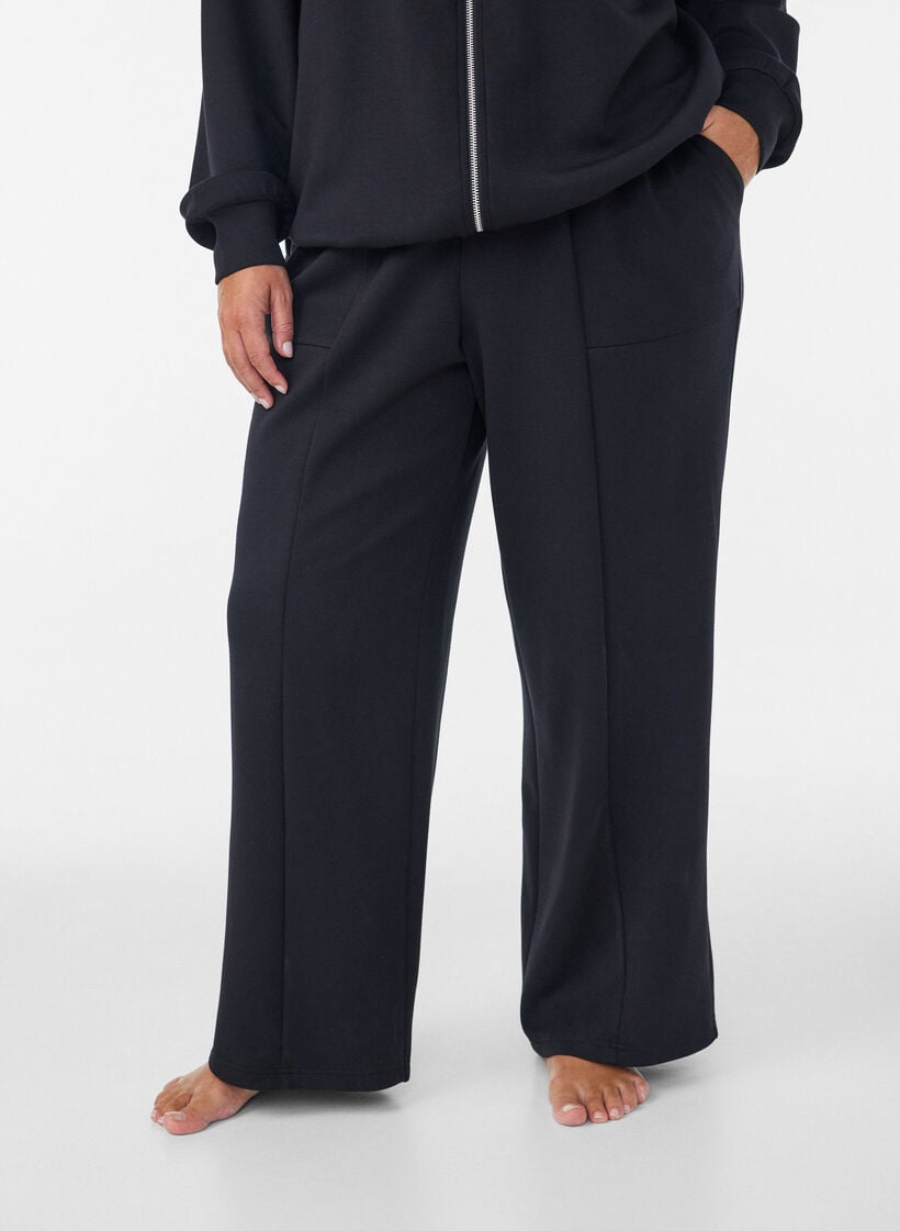 Jerseybroek met losse pasvorm, high waist en zakken, Zwart, Model image number 2
