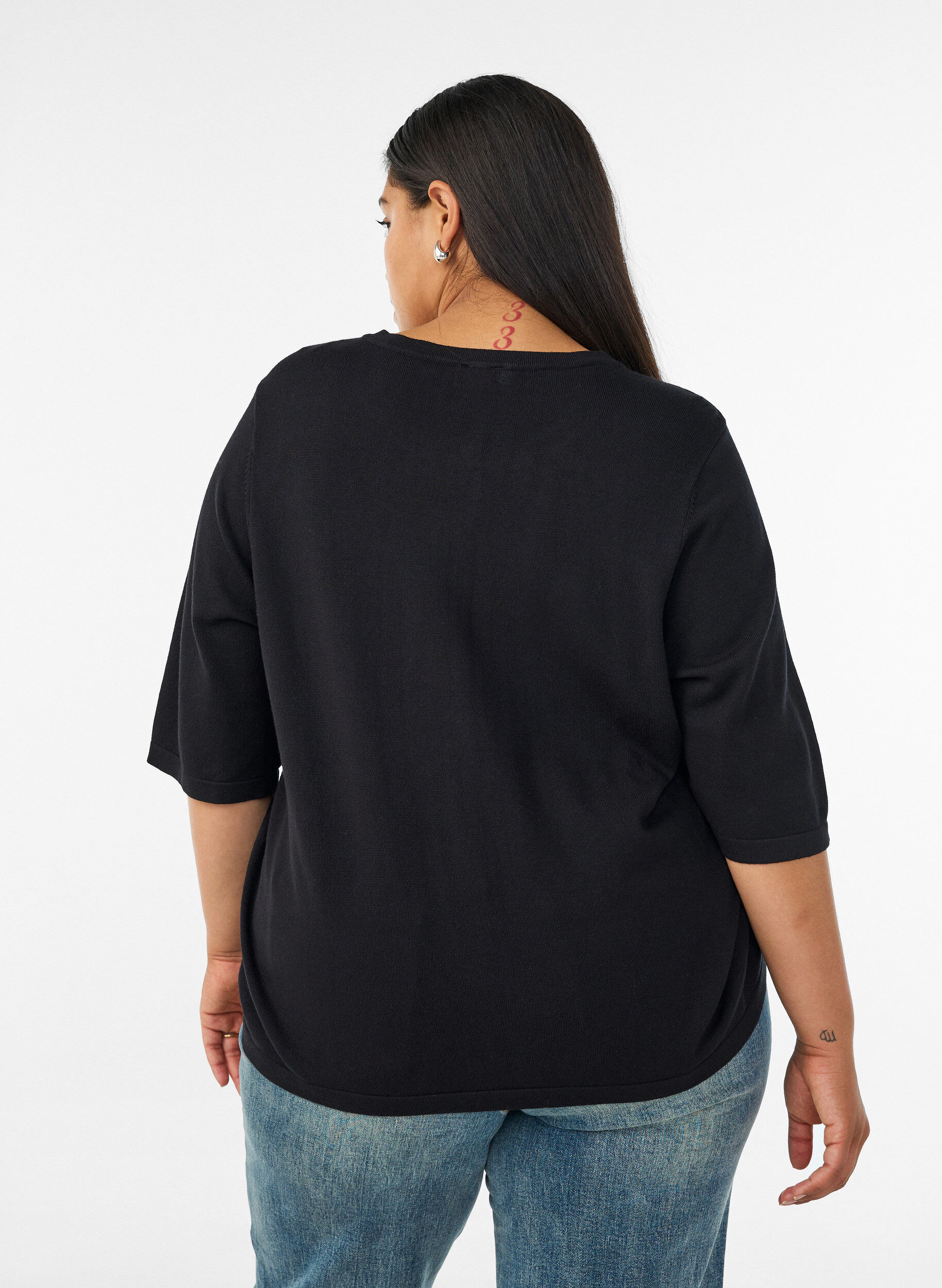ZizziGebreid vest met hartvormige knopen en korte mouwen, Zwart, Model image number 2