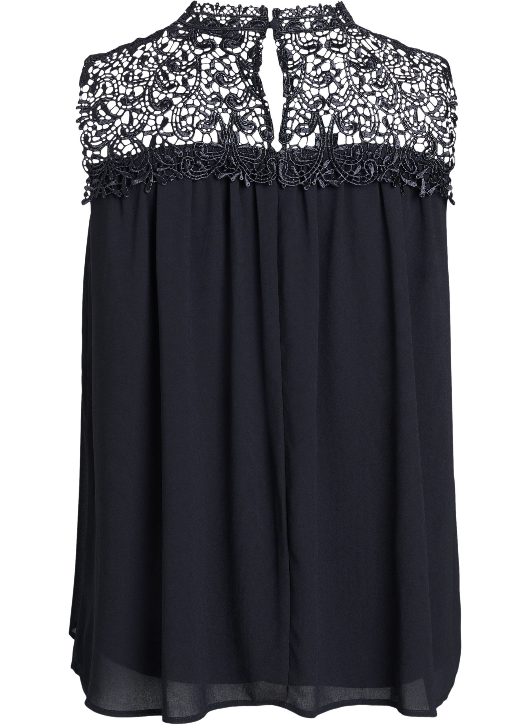 Zizzi Mouwloos feesttopje met haakwerk, Zwart, Packshot image number 1