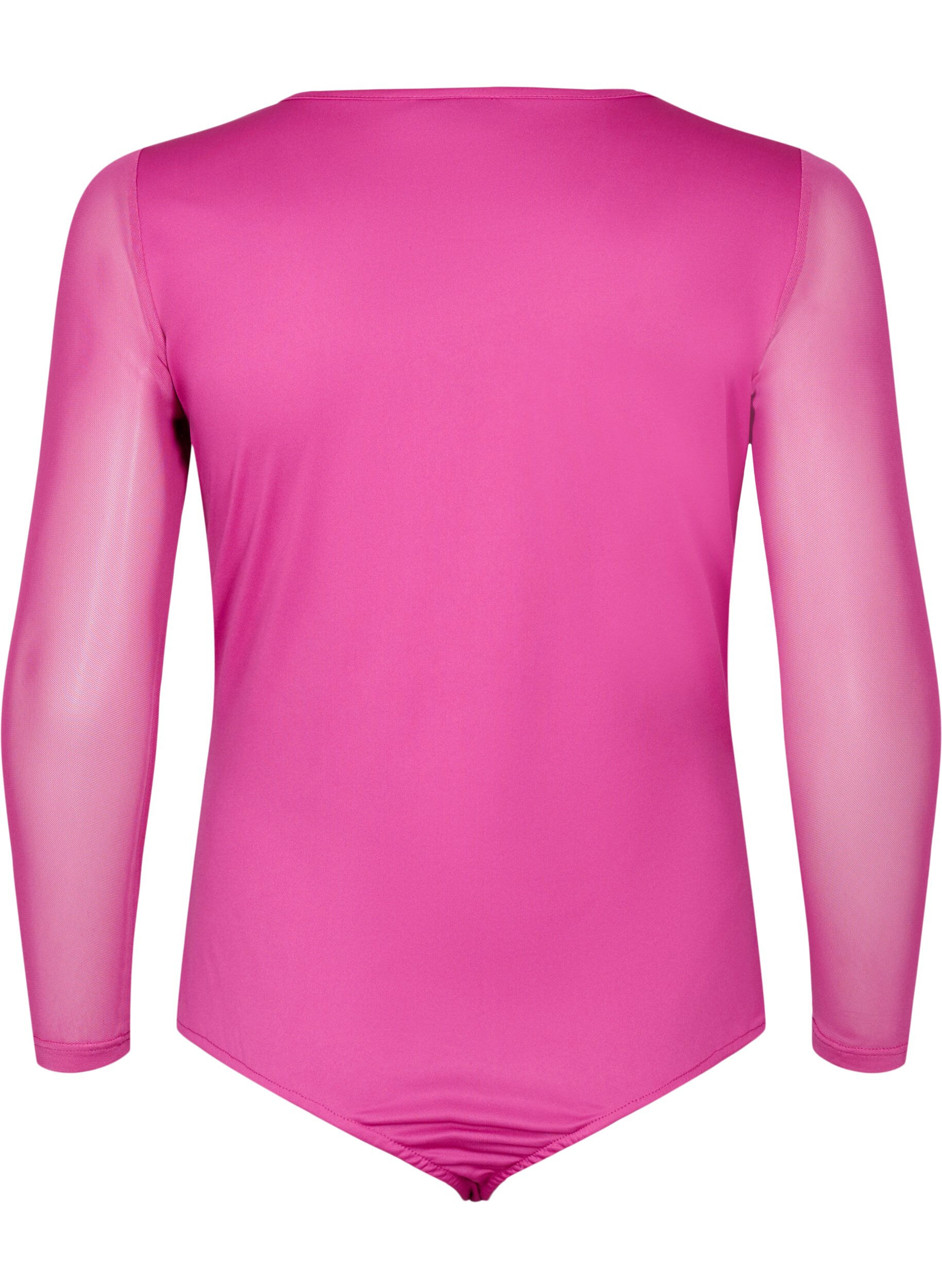 Zizzi Bodystocking met kant en mesh, Fuchsia Red, Packshot image number 1
