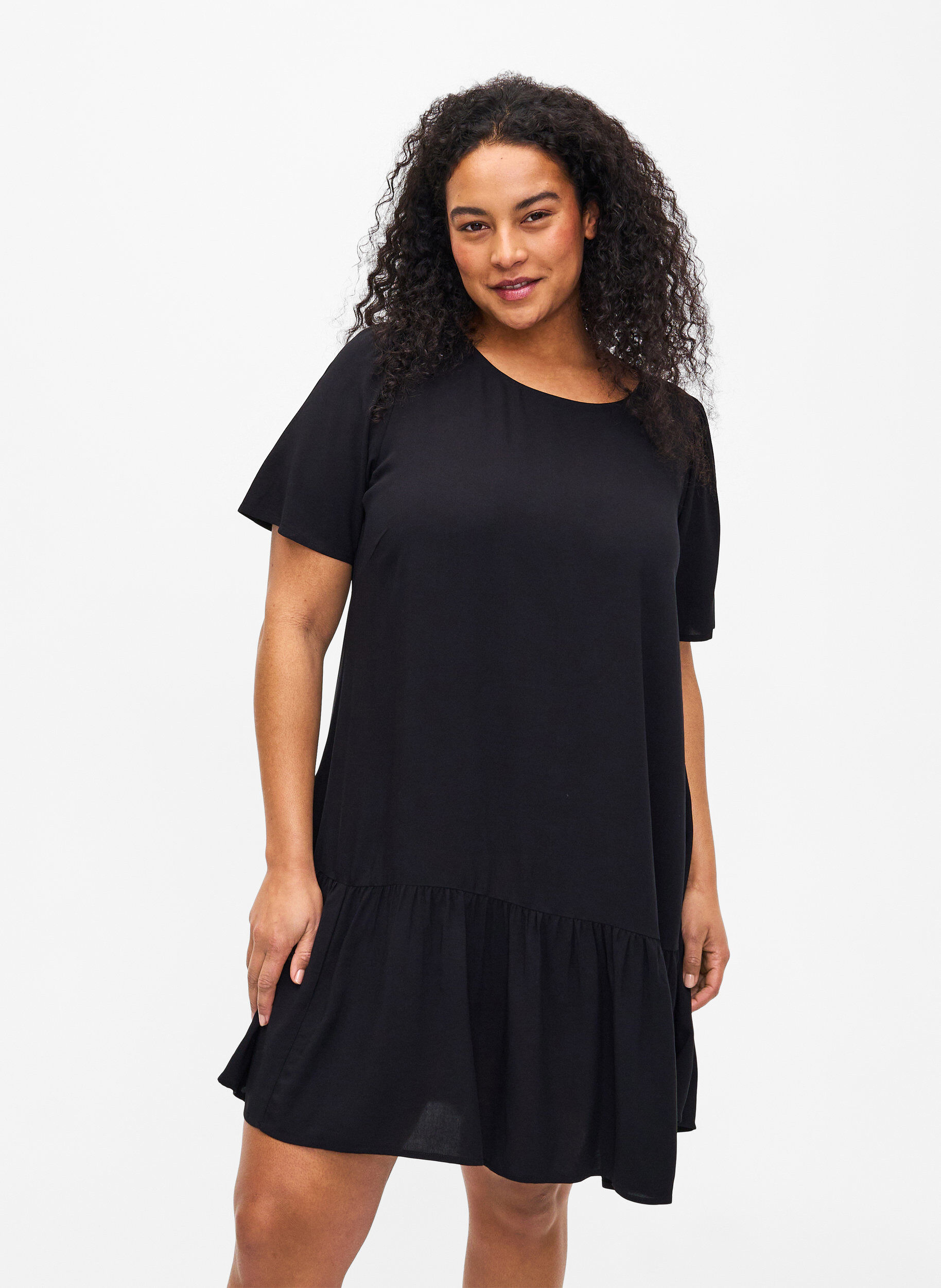 Jurk van viscose met coupenaad, Zwart, Model