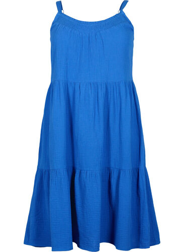 Effen katoenen strapless jurk, Victoria blue, Packshot image number 0