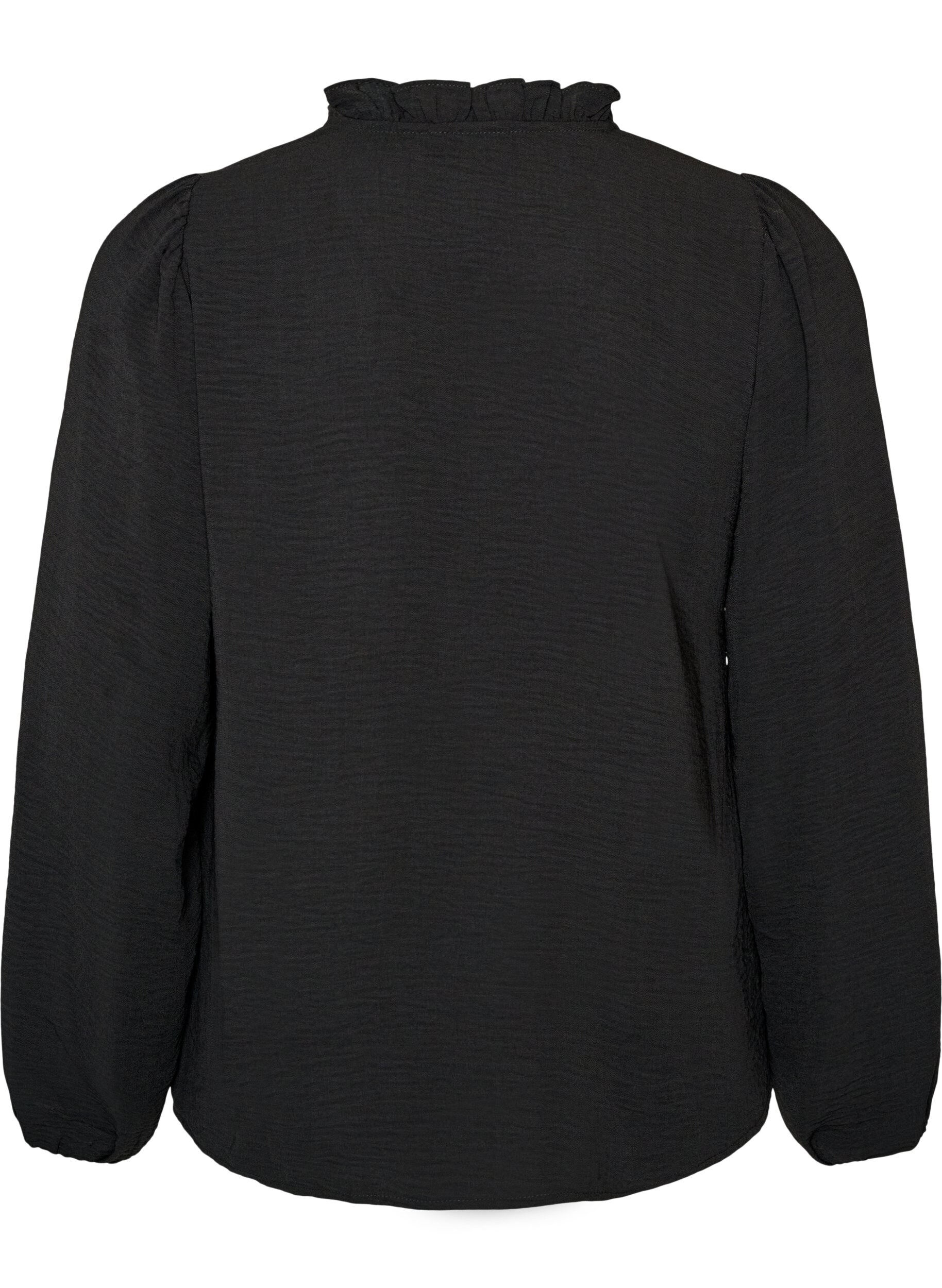 ZizziBlouse met V-hals en gehaakte sierband, Zwart, Packshot image number 1
