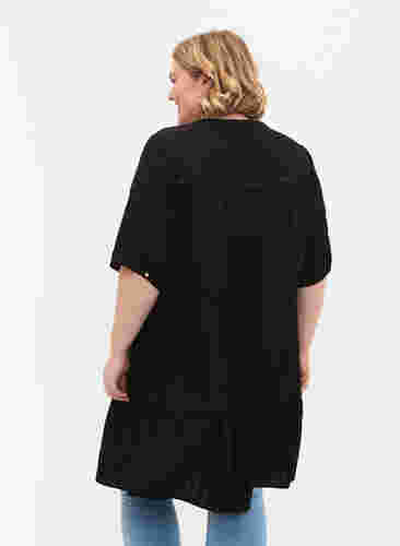 Gestreepte viscose jurk met kanten lint, Black, Model image number 1