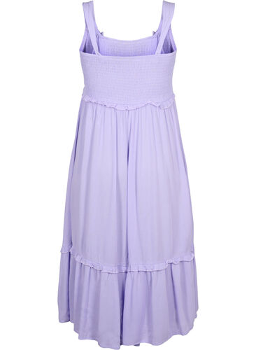 Viscose midi-jurk met smok, Lavender, Packshot image number 1