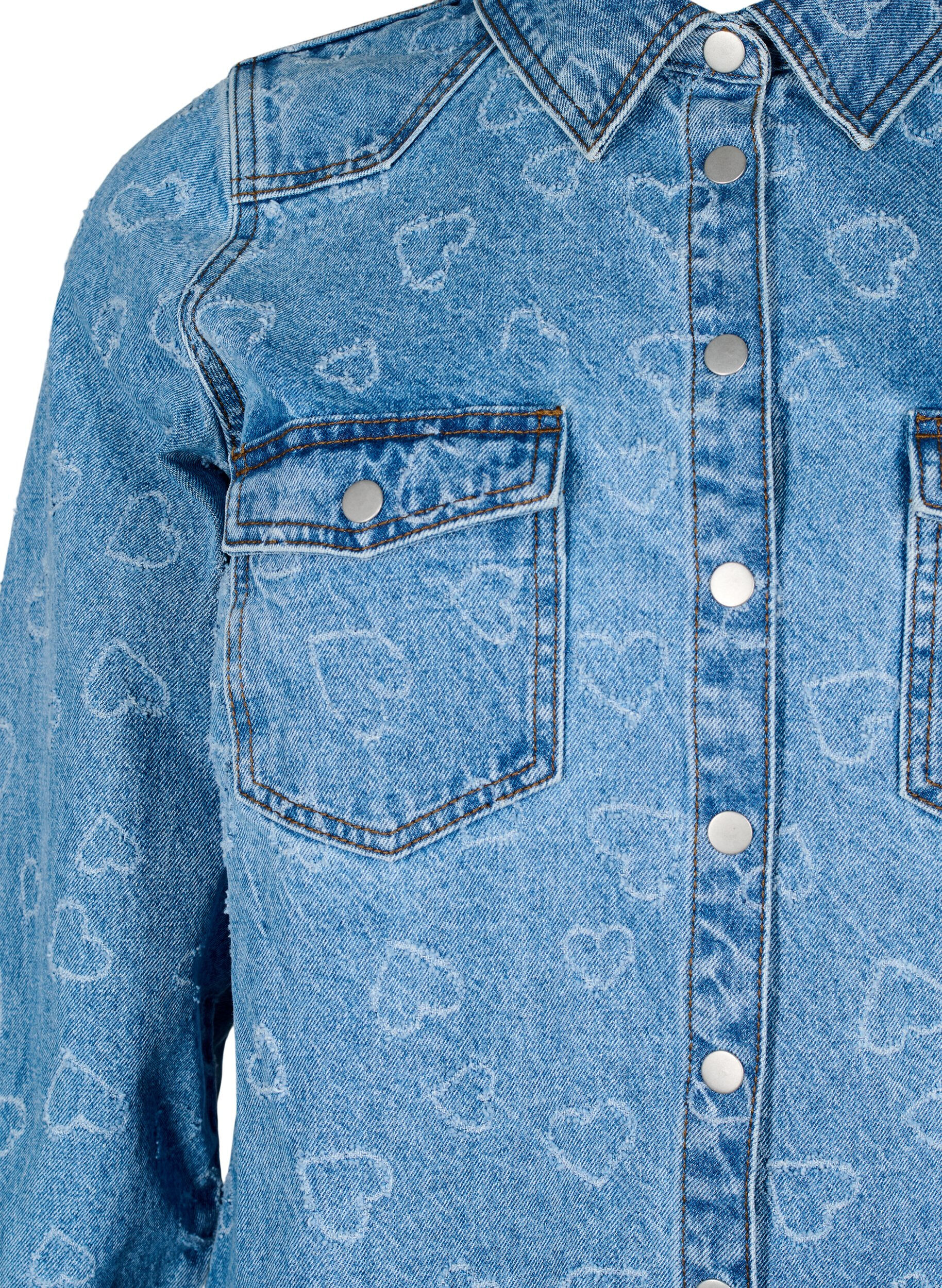 Zizzi Denim jurk met hartjespatroon, Blauw, Packshot image number 2