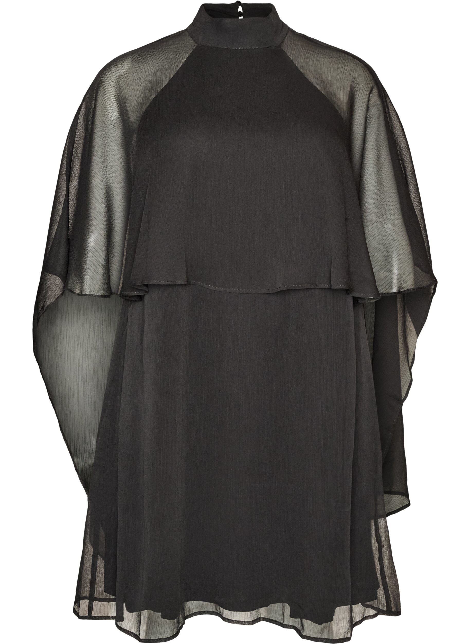 Chiffon jurk tot op de knie met doorschijnende cape