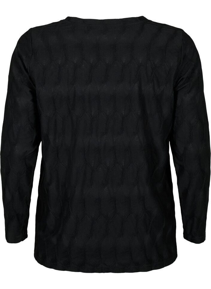 FLASH - Blouse met lange mouwen en structuur, Black, Packshot image number 1