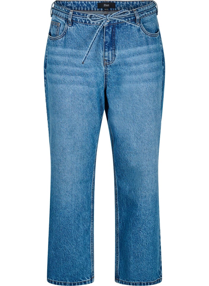 Straight-fit jeans met een strikceintuur, Blauw, Packshot image number 0