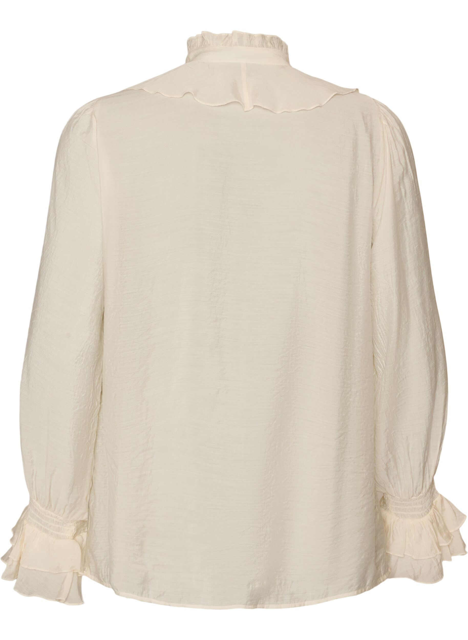 ZizziViscose blouse met ruches en lange mouwen, Vanille, Packshot image number 1