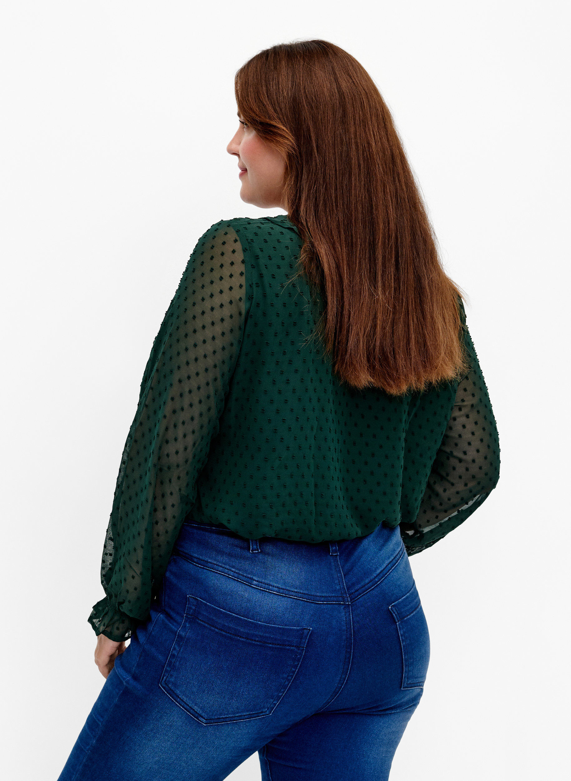 Zizzi Blouse met ruches en gestippelde structuur, Scarab, Model image number 1