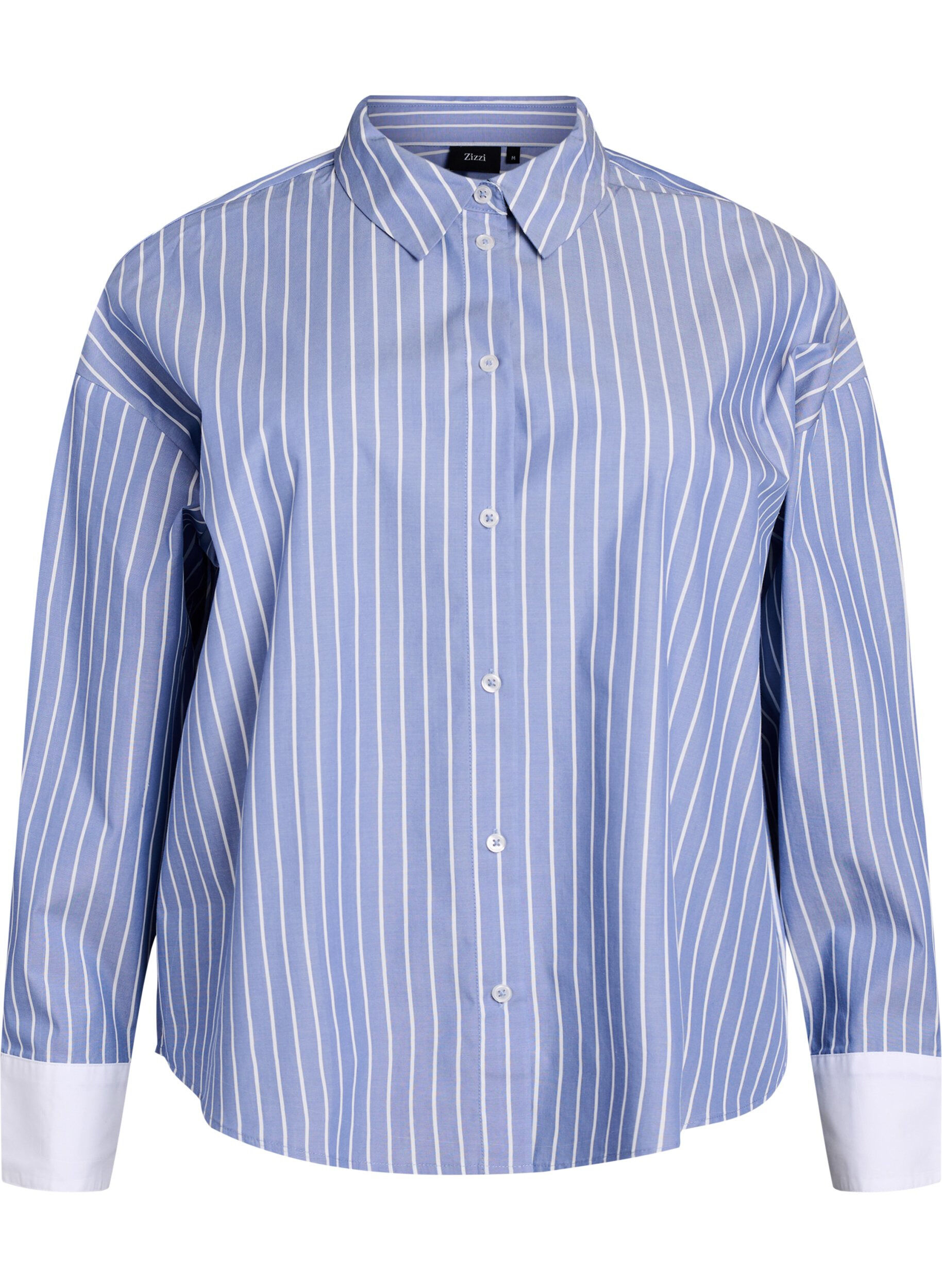 Gestreept shirt met contrasterende manchetten